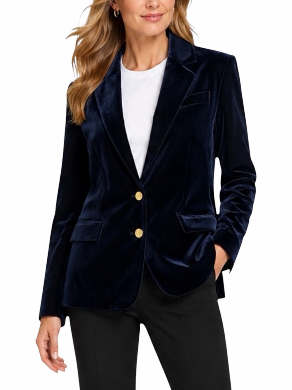 Calvin Klein Velvet 2 Button Blazer Jacket Navy Blue Size 8